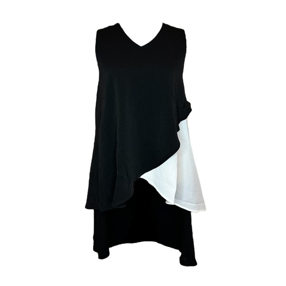 Women V-Neck Tunic Size M Long High-Low Sleeveless Black/White NWT Patrizia Luca - Picture 1 of 3
